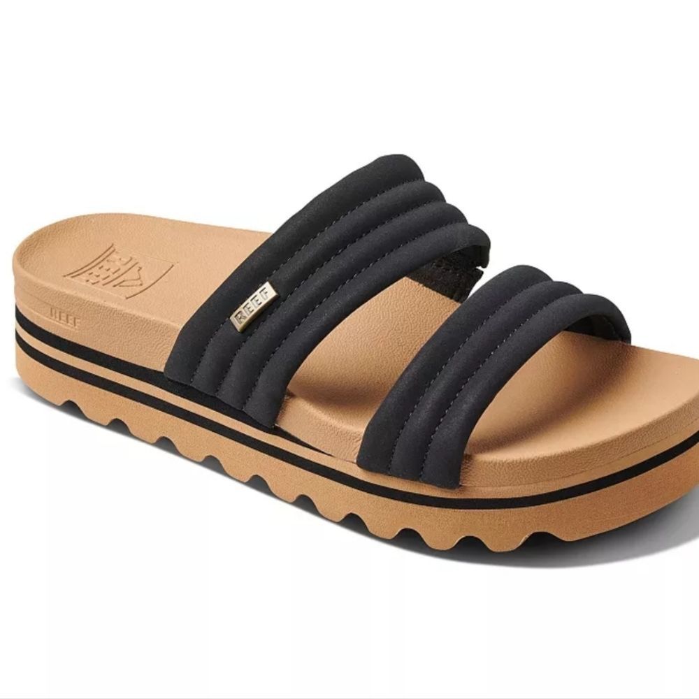 Reef Black and Tan Quilted Double-strap Platform Slide